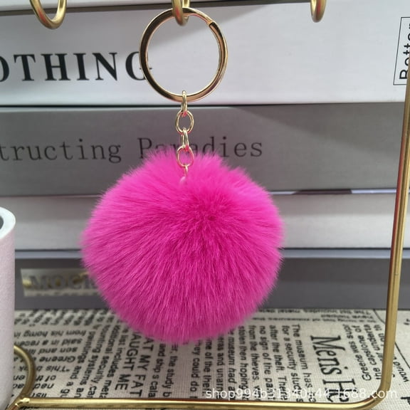 Nvzi 2Pcs deep pink imitation rabbit fur plush ball keychain pendant -5.51 × 3.15in handbag decoration accessories, car key accessories