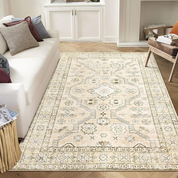 4x6 Area Rugs - Washable Rug for Living Room, Non-Slip Bedroom Rug, Stain Resistant Soft Rug (Beige, 4'x6')
