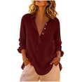 thumbnail image 4 of GERsome Button Down Shirts for Women Long Sleeve Collared V-Neck Comfy Cotton Casual Loose Fit Dressy Blouses Wine 2XL, 4 of 6