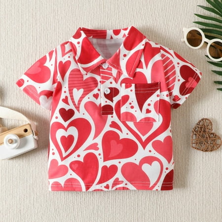 

Huilaibazo Toddler Boys Girls Valentine s Day Short Sleeve Heart Prints Kids Tops T Shirt With Pocket
