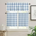 thumbnail image 2 of 3 Piece Farmhouse Sky Blue Kitchen Curtains, Tier and Valance Rod Pocket Window Curtains Set Watercolor Buffalo Check Grid Cafe Curtains for Kitchen Valances Window Treatment 54X18in+27x24in×2, 2 of 5