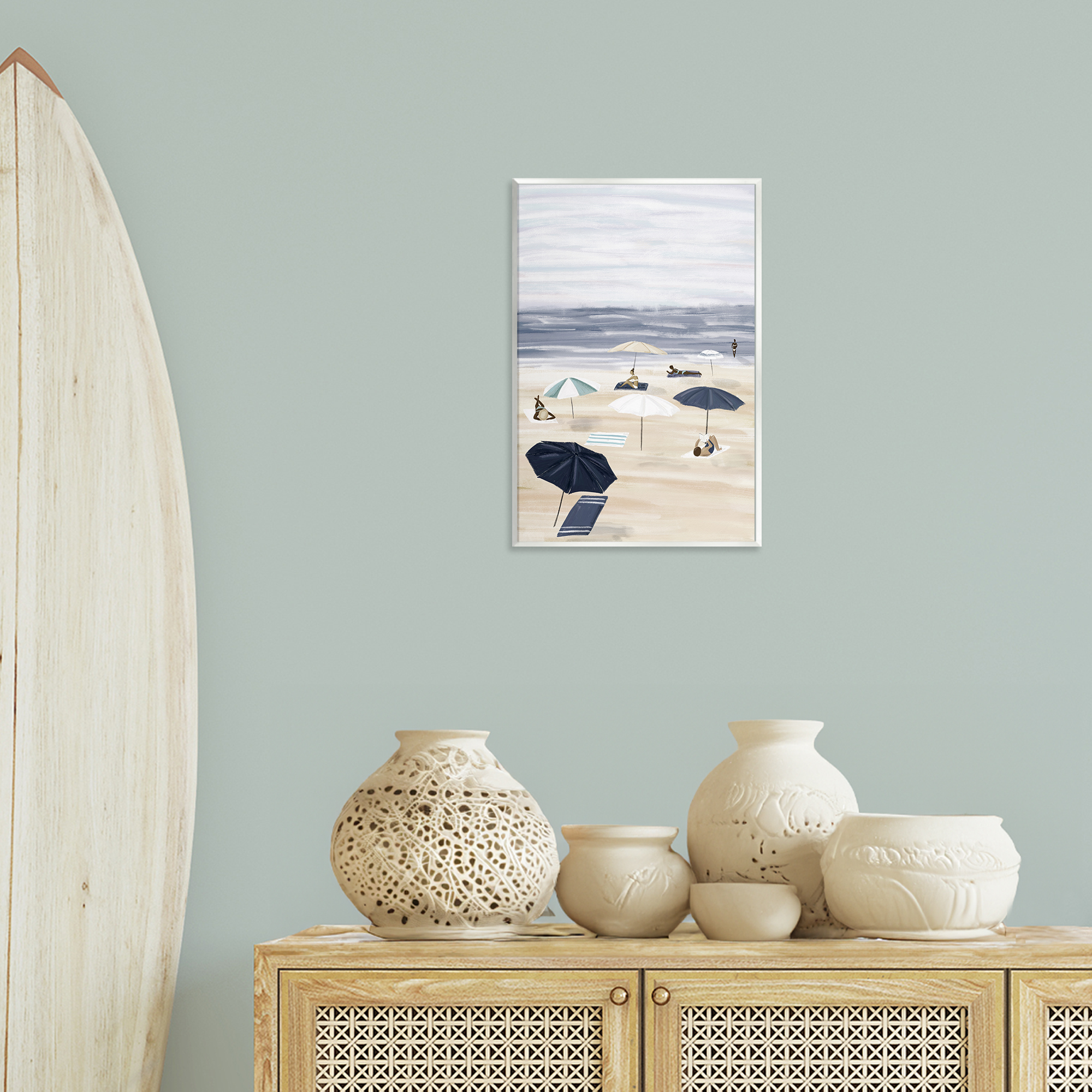 Stupell Industries Beachgoers with Umbrellas Nautical & Beach Painting Unframed Art Print Wall Art, 13 x 19