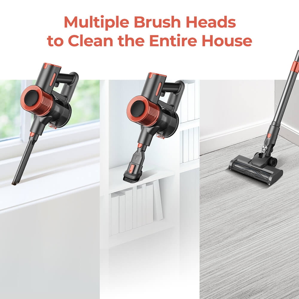 Cordless Vacuum Cleaner – 23KPa Suction, 40min Runtime, 2 Work Modes, Telescopic Metal Tube, & LED Headlight JIGOO C200