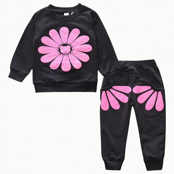 HCNTES Toddler Baby Girls Sunflower Clothes Set Long Sleeve Top and Pants 2pcs Outfits Fall Clothes(2-3 Years,Black_l1)