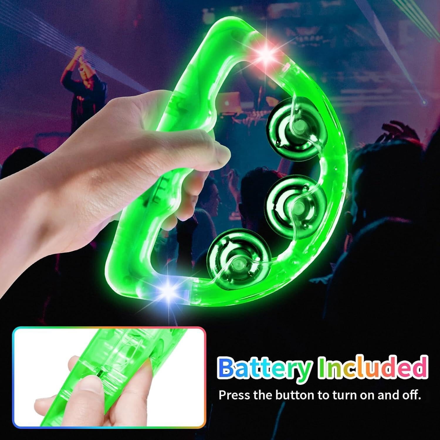 12 Pack Led Light Up Tambourines  Tambourine For Adults Kids Musical Flashing Glow In The Dark Handheld Percussion Instrument Wedding Party