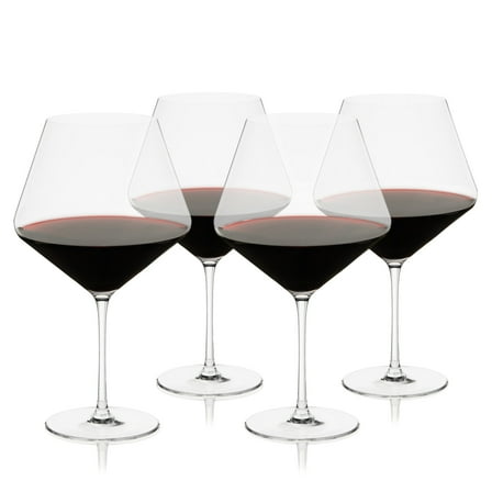 Viski Liminal Burgundy Crystal Wine Glass, Ultrathin Lightweight Clear Drinking Glasses, Elegant Stemmed Glassware for Chardonnay, Pinot Noir, and Red Wines, 23 oz, Set of 4