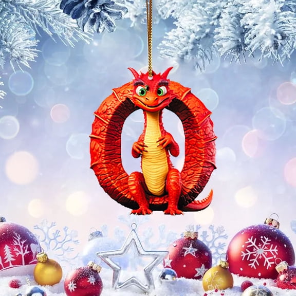 26 Letter Christmas Ornaments Alphabet Dinosaur Pendant Acrylic Christmas Tree Decorations Personalized A to Z Hanging Decor for Kids Xmas Gift, 2D
