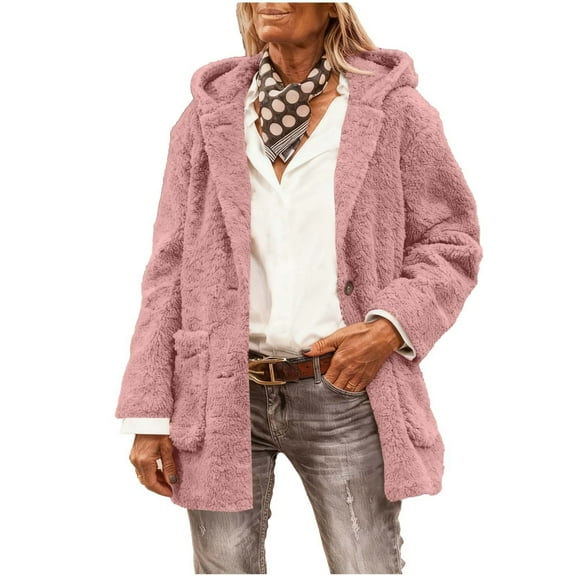 XuJwPNcy Womens Fuzzy Sherpa Winter Coat Baggy Long Sleeve Open Front Button down Cardigan Fluffy Fleece Jacket（Pink,X-Large)