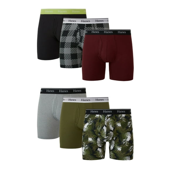 Hanes Originals Men’s Boxer Briefs, Moisture-Wicking Stretch Cotton, Blues, 6-Pack