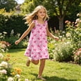 thumbnail image 2 of Bmisegm Girls Dress Floral Print Spaghetti Strap Ruffle Tiered Soft Cute A Line Nightgown for Summer Sleepwear and Casual Wear Midi Summer Dress 5-14 Years Light Pink_006,7-8 Years, 2 of 6