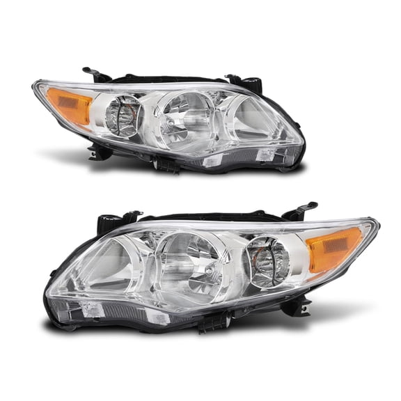 Pair Headlights Fit for Toyota Corolla 2011-2013 Clear Lens Chrome Housing Amber Reflector Headlamps Replacement