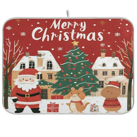 

Kitchen Drying Mat 18x24In Drying Dish Mat Dish Drying Mats Kitchen Countertop Multi-Function Drain Drying Mat Kitchen Table Santa Claus and Tree Pictures