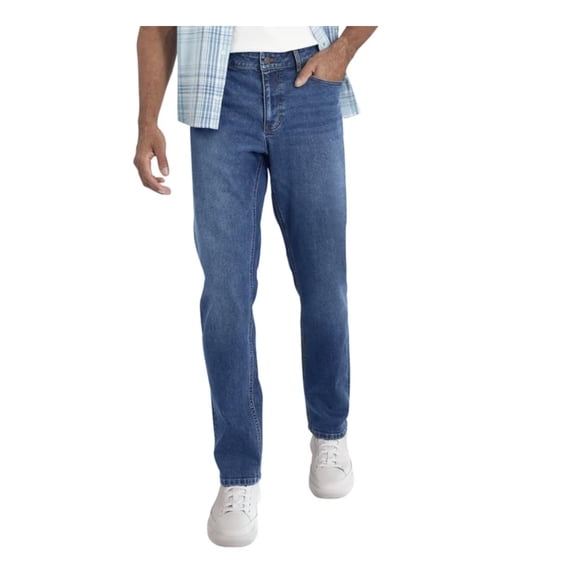 IZOD Men's Saltwater 5 Pocket Straight Fit Stretch Denim Jean (US, Waist Inseam, 36, 30, Regular, Regular, Blue)