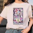 thumbnail image 5 of Camiseta estampada de manga corta para mujer, camisa con estampado de Tarot, flor de tarjeta, tiempo divertido, moda de dibujos animados, patrón superior, Verano, 5 of 5