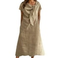 thumbnail image 5 of CIENVNSTG Elegant Solid Short Dresses Summer Casual Loose O Neck Lace Up Skirt Simple Elegant Formal Dress Khaki 4XL, 5 of 5