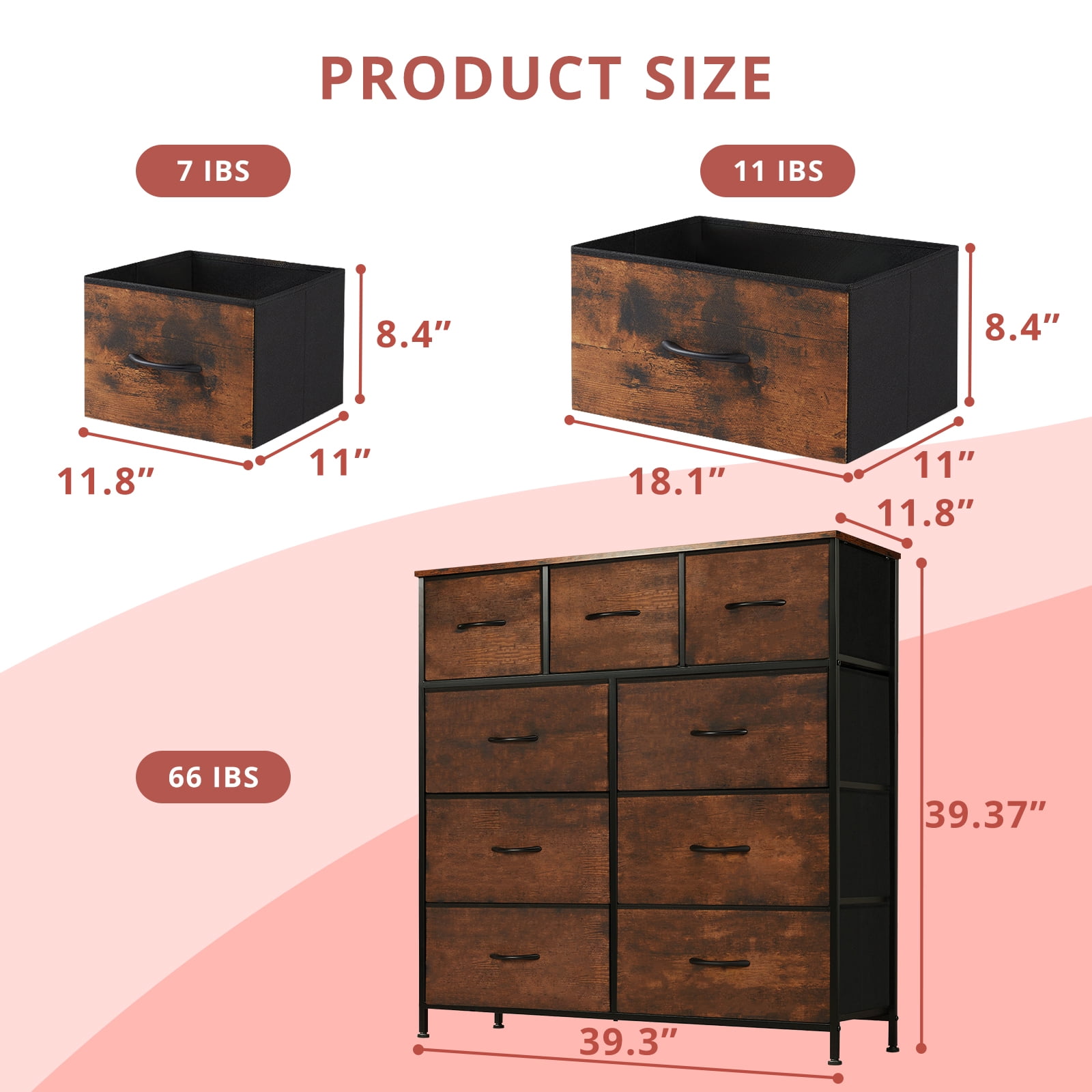 Dresser for Bedroom, Chests of Drawers, Storage Organizer with 9 Drawers, Sturdy Metal Frame, Wood Tabletop for Guest Room, Closet, Entryway, Nursery, Gray