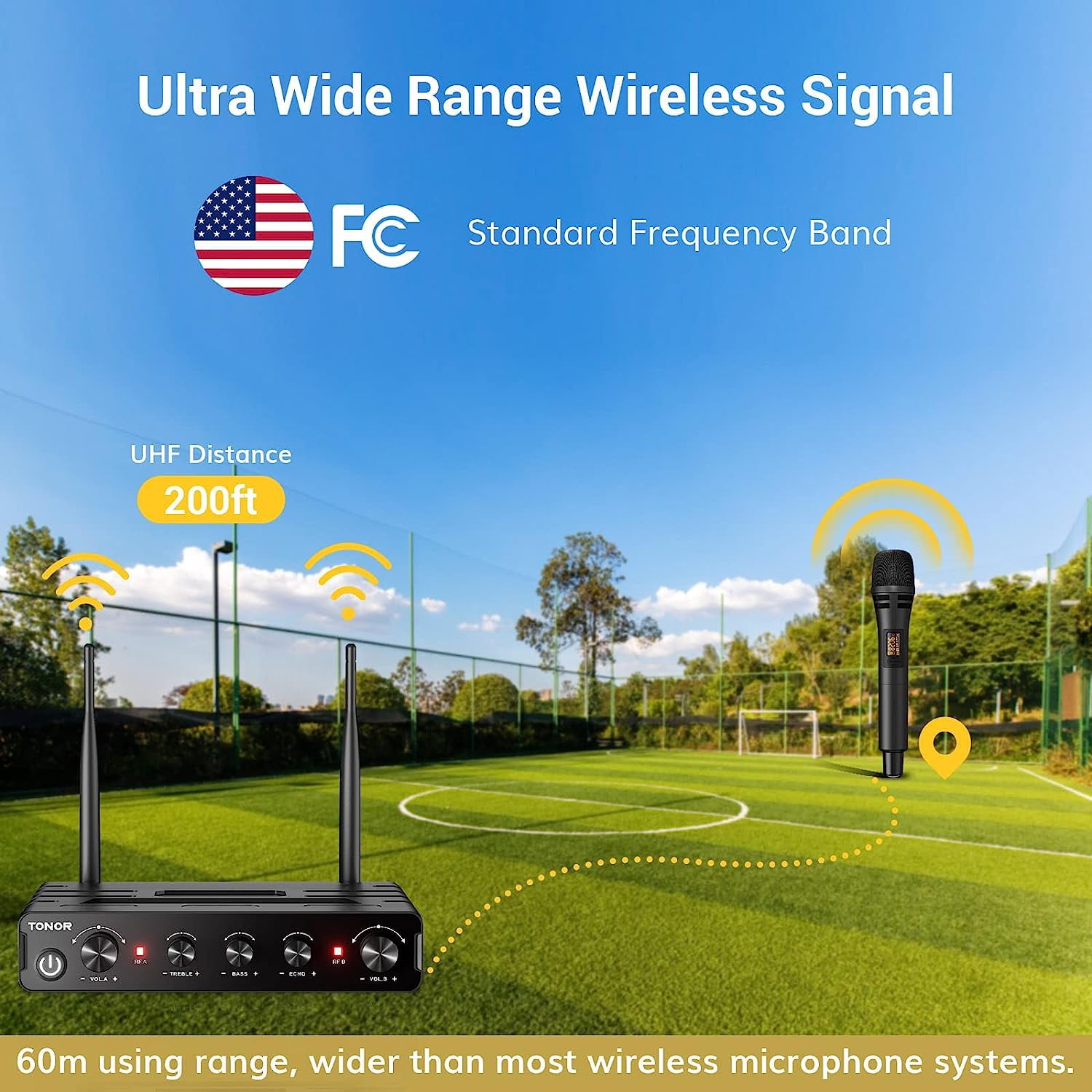 TONOR Wireless Microphone Systems Professional UHF Cordless Karaoke Microphones Handheld TW350 Black