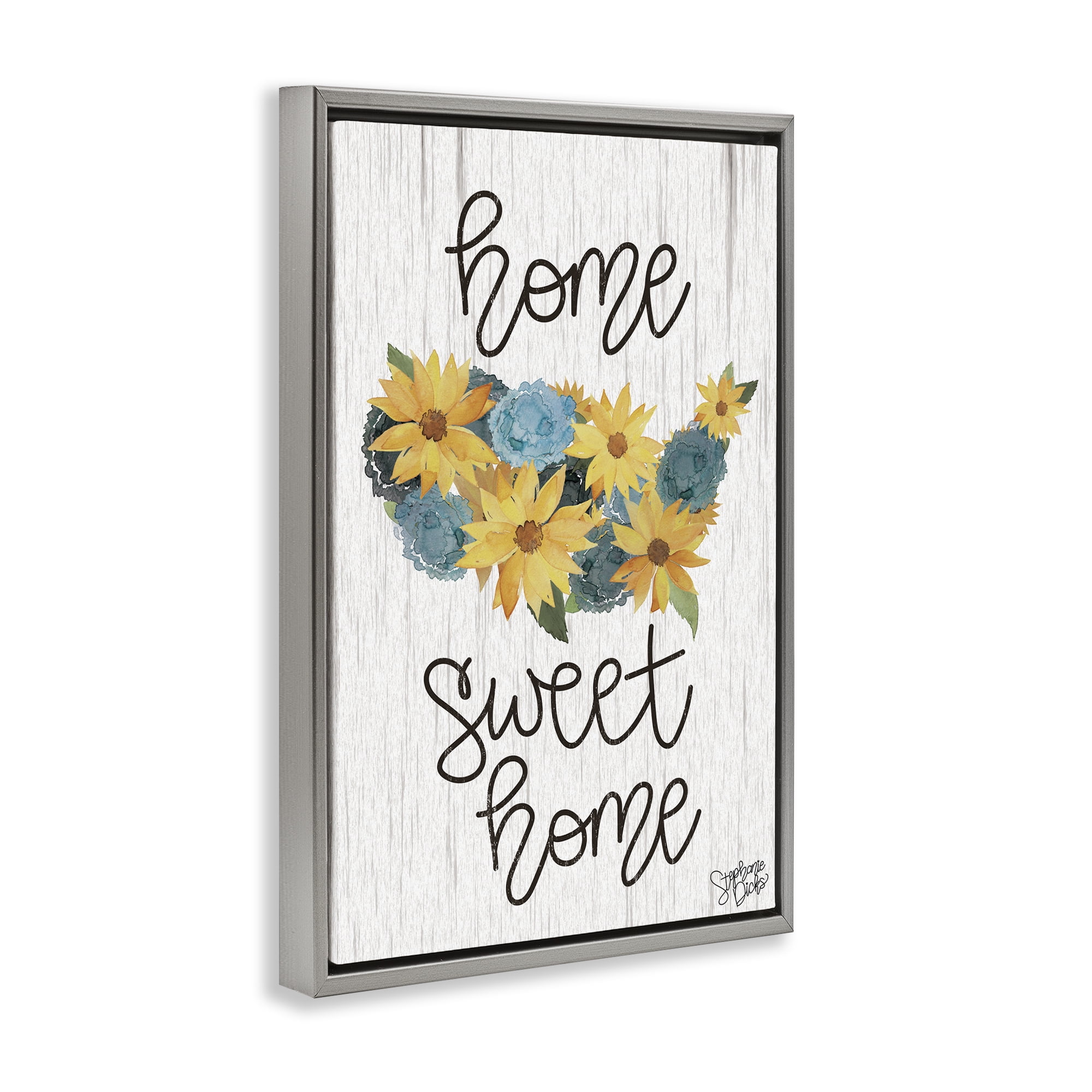Stupell Industries Floral Americana Phrase Plants & Flowers Painting Gray Floater Framed Canvas Art Print Wall Art, 21 x 31