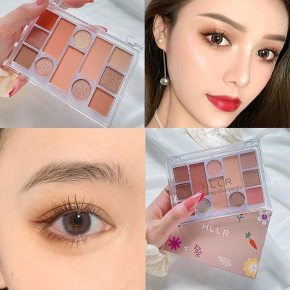 12 Color Earth Tone Matte Eyeshadow Palette with Glitter & Blush, Complete Face Makeup Kit with Highlighter & Contour Shades, Student-Friendly Cosmetic Palette for Everyday Looks