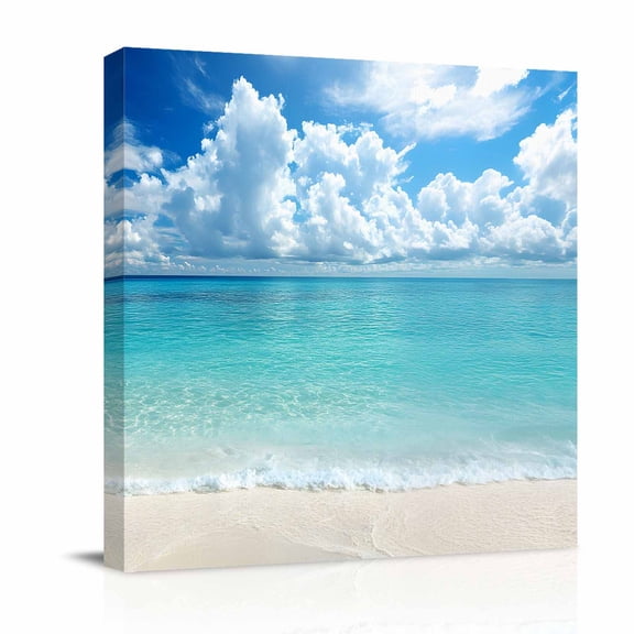 Canvas Wall Art, Ocean Blue Framed Canvas Prints for Bathroom Kitchen, Beach Nature Coast Sea Shore Sky Seawater Gallery Wrapped Wall Decor for Home Office, Gifts, 10"x10" Ship Next Day