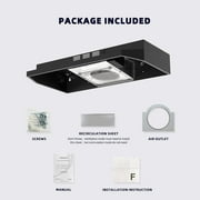 FIREGAS Black Range Hood, 30 inch Under Cabinet Range Hood with 2 Speed Exhaust Fan,Ducted/Ductless Convertible,Rocker Button Control,300 CFM,Aluminum Filter