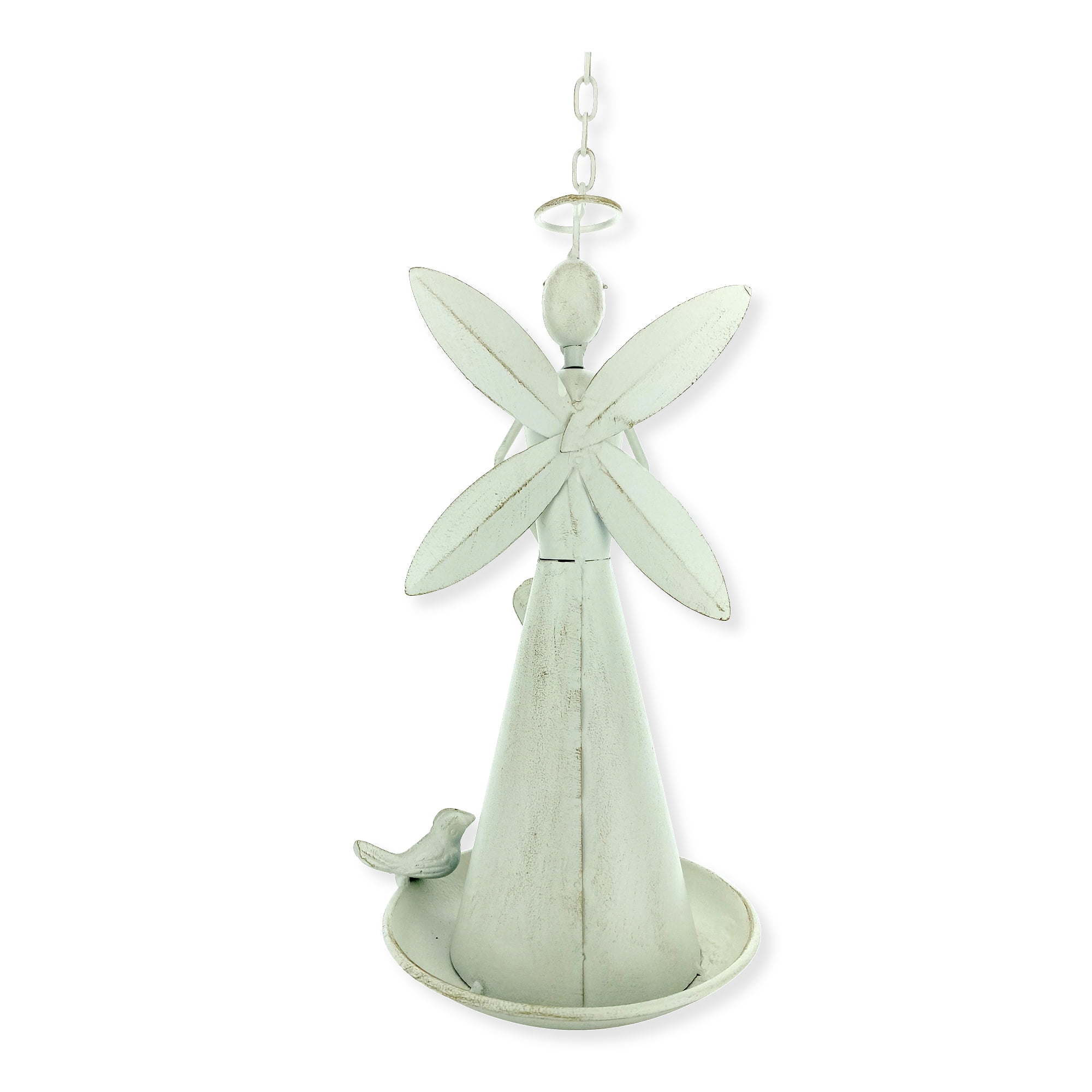 Angel Bird Feeder - Hanging White Angelic Metal Sculpture Indoor Outdoor Garden 12" Décor
