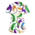 thumbnail image 4 of Resicozy Mardi Gras Scrub Tops for Women Plus Size V Neck Short Sleeve Trendy Holiday Print Working Nurse Uniform with Pockets White#1 4XL, 4 of 4
