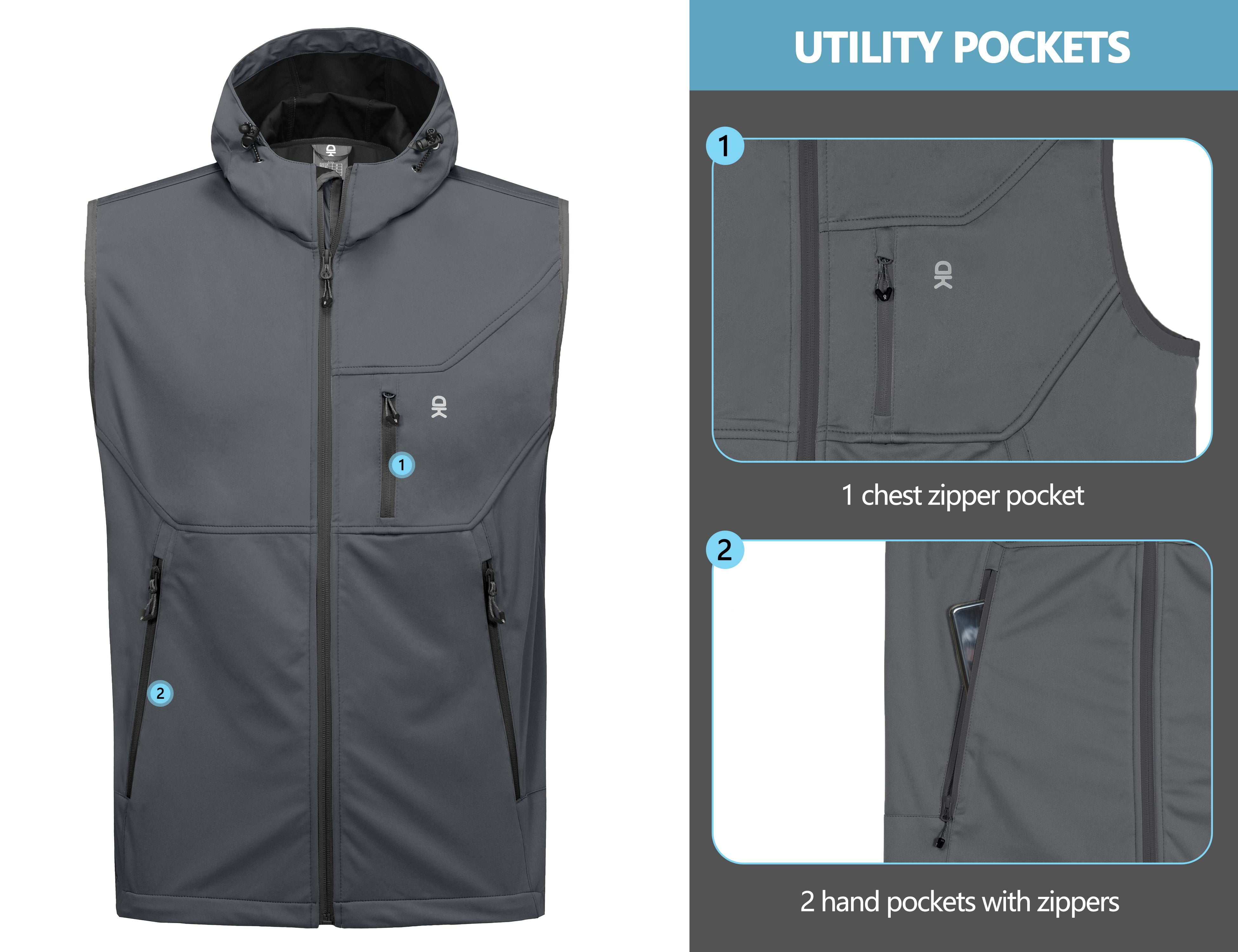 Little Donkey Andy Men's Lightweight Softshell Vest Windproof Sleeveless Jacket for Travel Hiking Running Golf Size XL