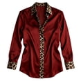 thumbnail image 4 of Fiaer Satin Business Blouses for Women Leopard Button down Silk Shirts Long Sleeve Casual Tops Red XL, 4 of 4