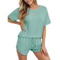 thumbnail image 3 of MINTREUS Womens Waffle Knit Pajama Sets Short Sleeve Tops and Shorts Two Piece Lounge Sets Soft Sleepwear with Pocket, 3 of 6
