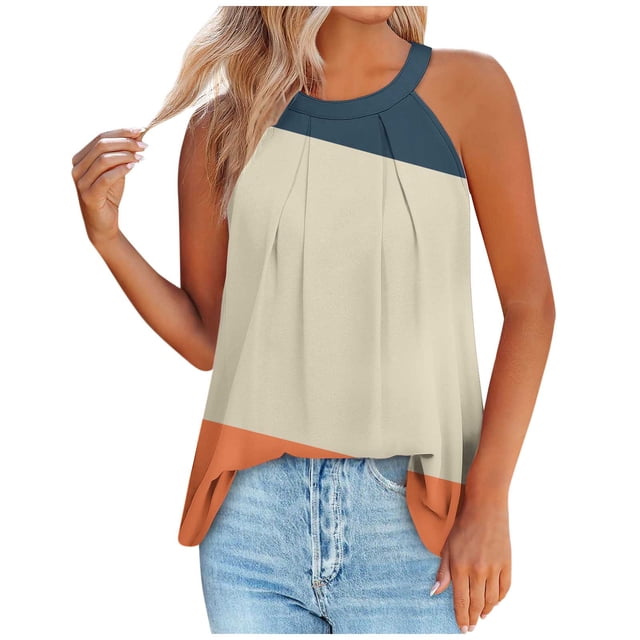 Débardeur pour Femmes Imprimé Col Rond Pull Mode Décontracté Col Rond Bretelles Bouton Haut