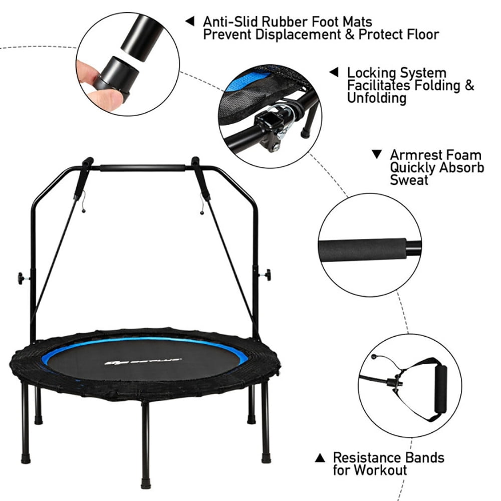 Aimee Lii 40 Inch Foldable Fitness Rebounder with Resistance Bands Adjustable, Trampoline for Kids, Blue Aimee Lii 40 Inch Foldable Fitness Rebounder with Resistance Bands Adjustable, Trampoline for Kids, Blue