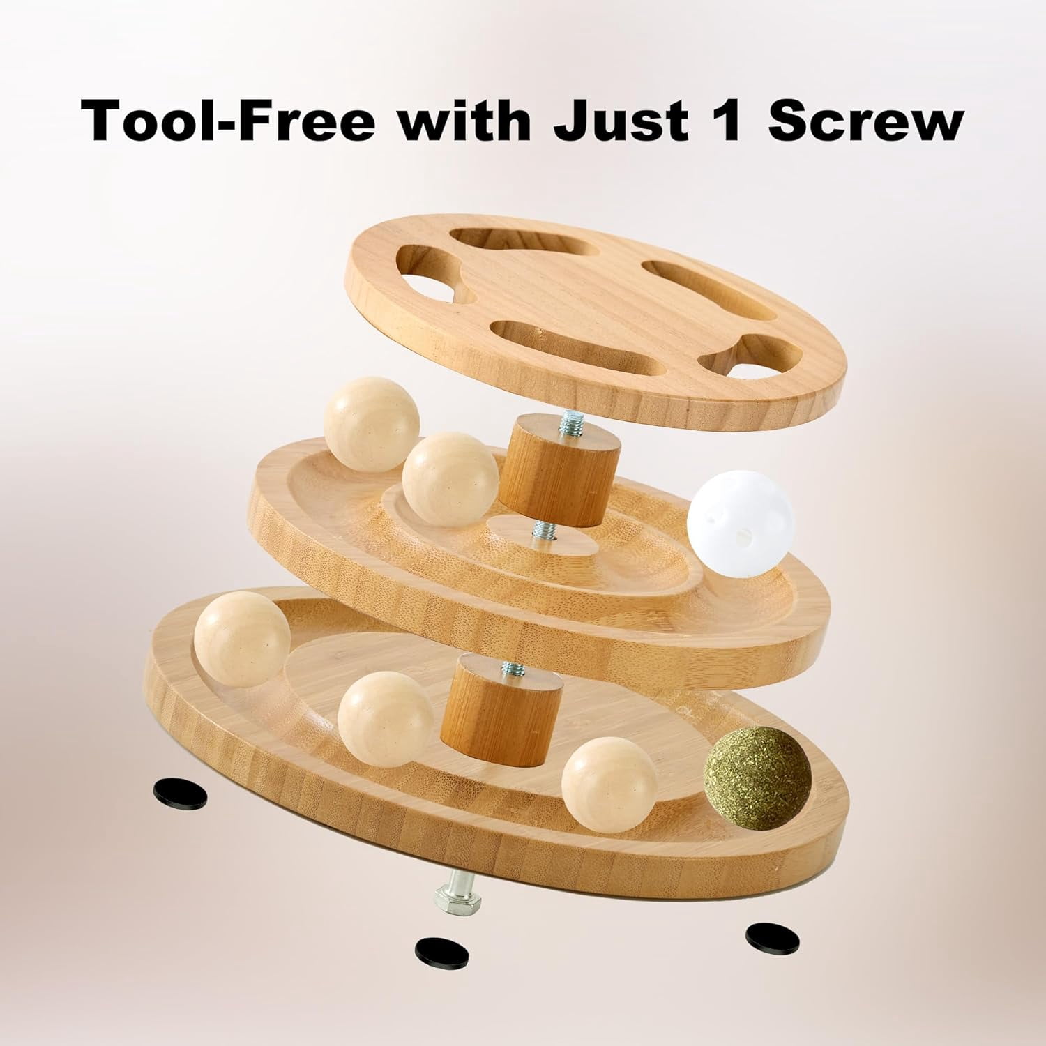 Cat Ball Track Toy with Puzzle Top, Wooden Cat Toys for Indoor Cats with Spinning Balls, Interactive Large Cat Ball Tower for Kitten Kitty Exercise Mental Physical