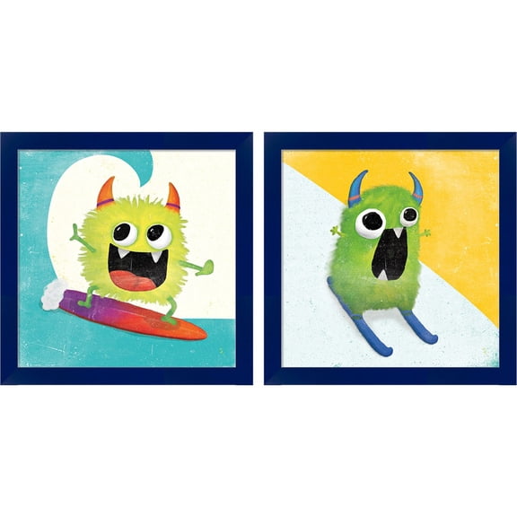 Great Art Now Xtreme Monsters A by Sarah Adams, 2 Piece Framed Art Set Each 14"W x 14"H