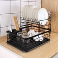 thumbnail image 1 of Iron Dish Drying Rack Tableware Organizer 2 Layers Bowl Shelf Basket for Dishes, Black, 1 of 8