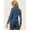 thumbnail image 4 of DARING DIVA Women's Lapel Collar Jean Jacket One Button Work Denim Blazer XS Blue, 4 of 6