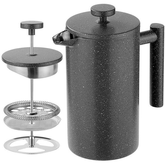 1000ml French Press Coffee Maker, , 304 Grade Stainless Steel Insulated Coffee Press with Extra Filter, Black