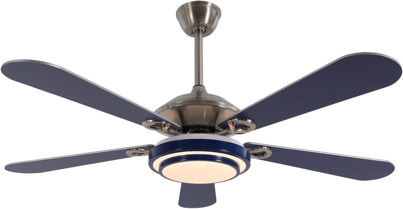 52" Ceiling Fans with Lights, Flush Mount Ceiling Fan Light with Remote Control, Reversible, Quiet, 6 Wind Speeds, Timing Function, for Bedroom Indoor Use, Blue