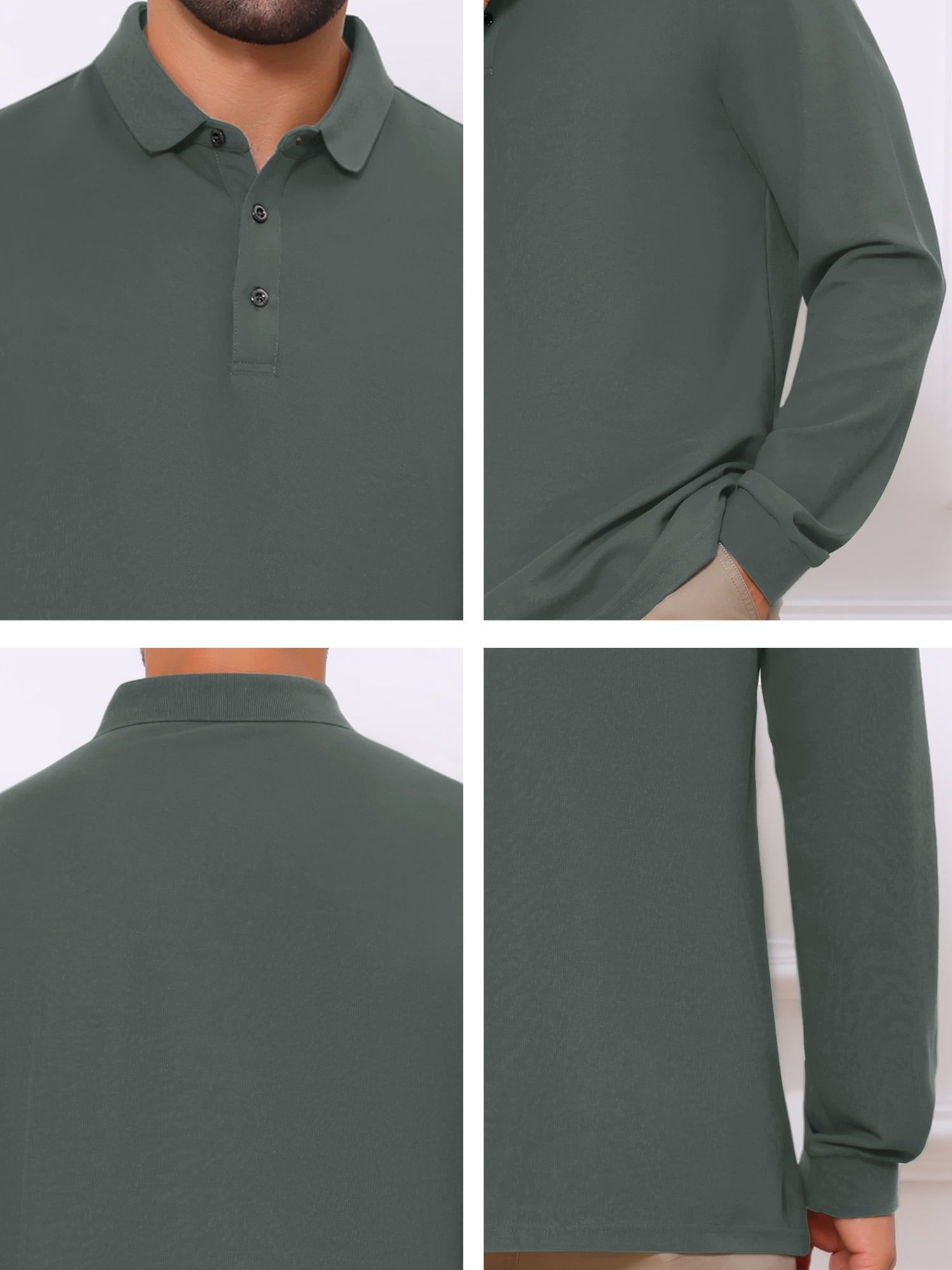 DARING DIVA Men's Classic Solid Color Long Sleeves Basic Golf Polo T-Shirts L Gray