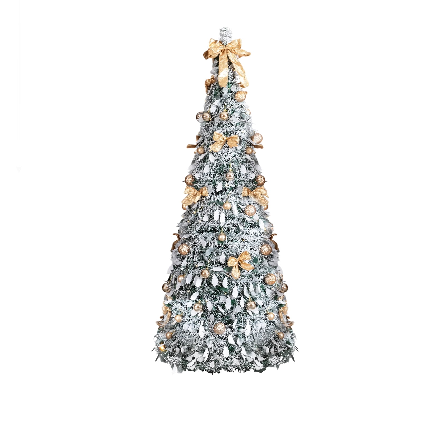 Astoutdoor 7 ft Snow Flocked Pre-lit Artificial Pop Up Christmas Tree with 170 Warm Lights and Ornaments, Snowy Green