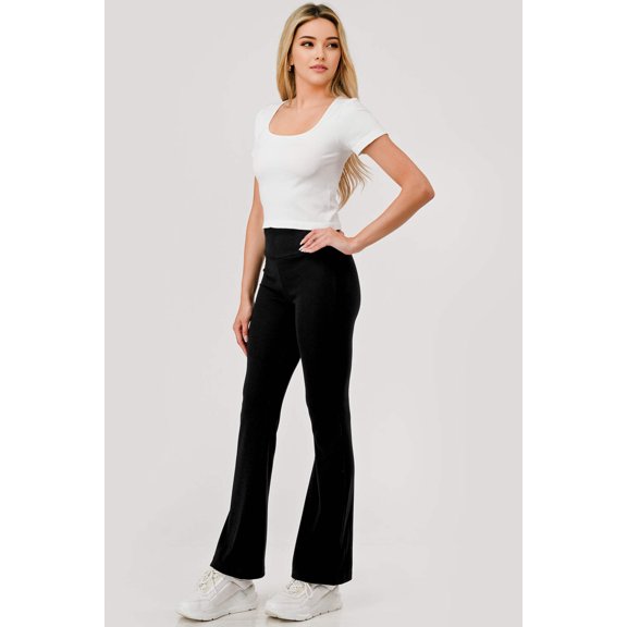 Buttery Soft High Waist Rib Knit Flare Pants - Black