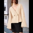thumbnail image 4 of Cárdigan de Cuello en V para Mujer, Larga Acampanada, Botones, Frente Abierto, Suéter de Punto Holgado, Blazer de Otoño Albaricoque M, 4 of 10