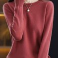 thumbnail image 3 of Suéteres de otoño e invierno para mujer, jerseys de punto ajustados con cuello redondo, ropa interior de color liso, suéter femenino, camisetas casuales, 3 of 5