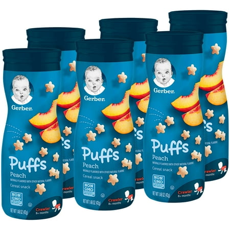 Gerber Puffs Peach, 1.48 oz Canister (Pack of 6)