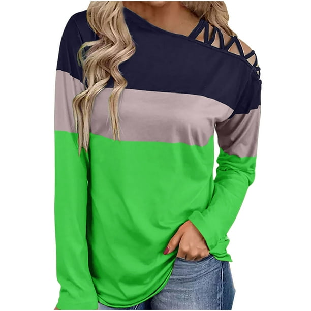 Blusa de manga larga con hombros descubiertos y hombros descubiertos para mujer Pompotops FGAJ12769