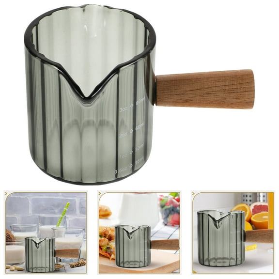 HEMOTON Multi Glass Espresso Cup with Wood Handle Dual Spout for Kitchen Compact Design 4 cup