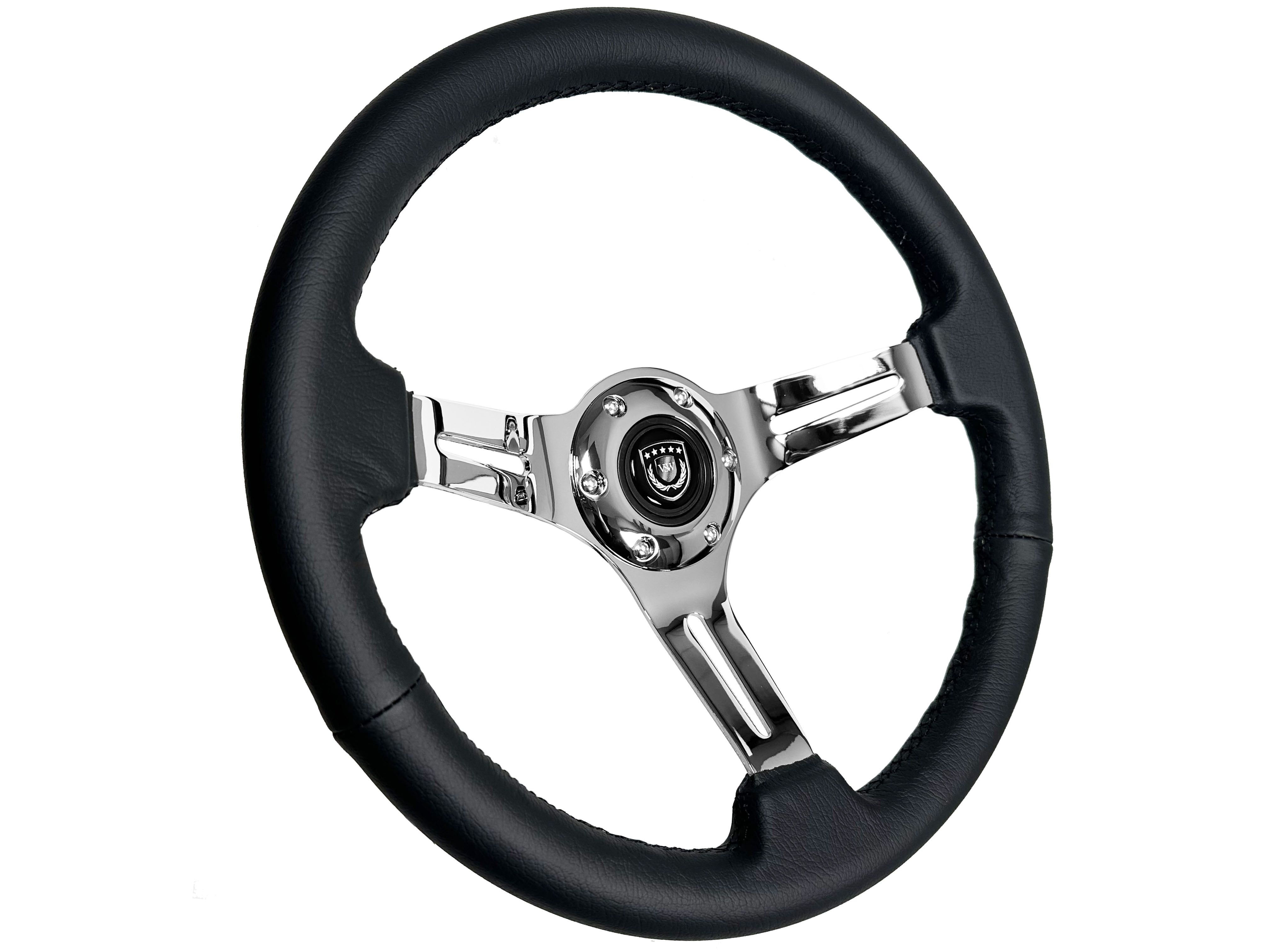 Forever Sharp Classic Wood Grain Steering Wheel - Chrome 350mm