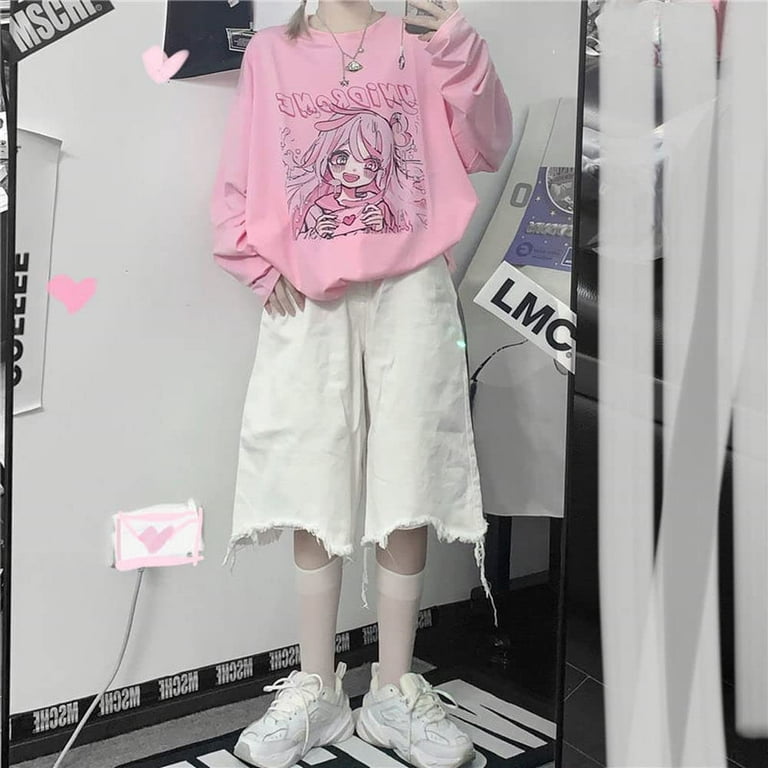 DanceeMangoo Anime Kawaii Clothes Shirts Cute Pink Pastel Japanese Tshirts  Tee Sweatshirts Baggy Harajuku Tops Girl Women Plus Size
