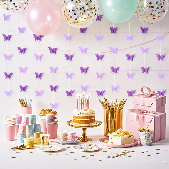 3D Paper Craft Butterfly Hanging Wreath, Purple, 4 Piece