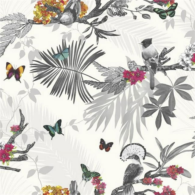 Arthouse, Mystical Forest White Multi Wallpaper, Birds And Plants Natural Home Décor